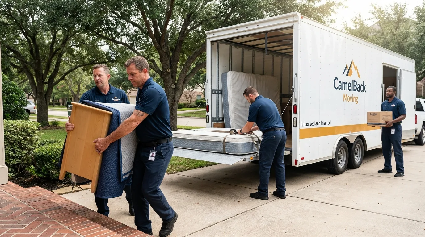 Crew loading residential truck for cross-state move from Okawville, IL