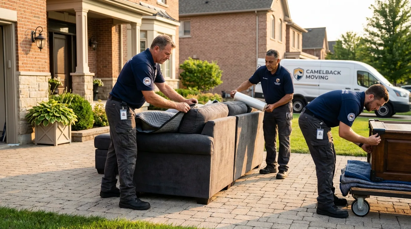 Large estate moving crew wrapping furniture in Okawville, IL
